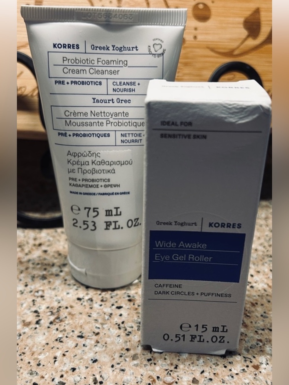 Korres Probiotic Foaming Cream Cleanser with Eye Gel Roller NEW 2 ITEMS
